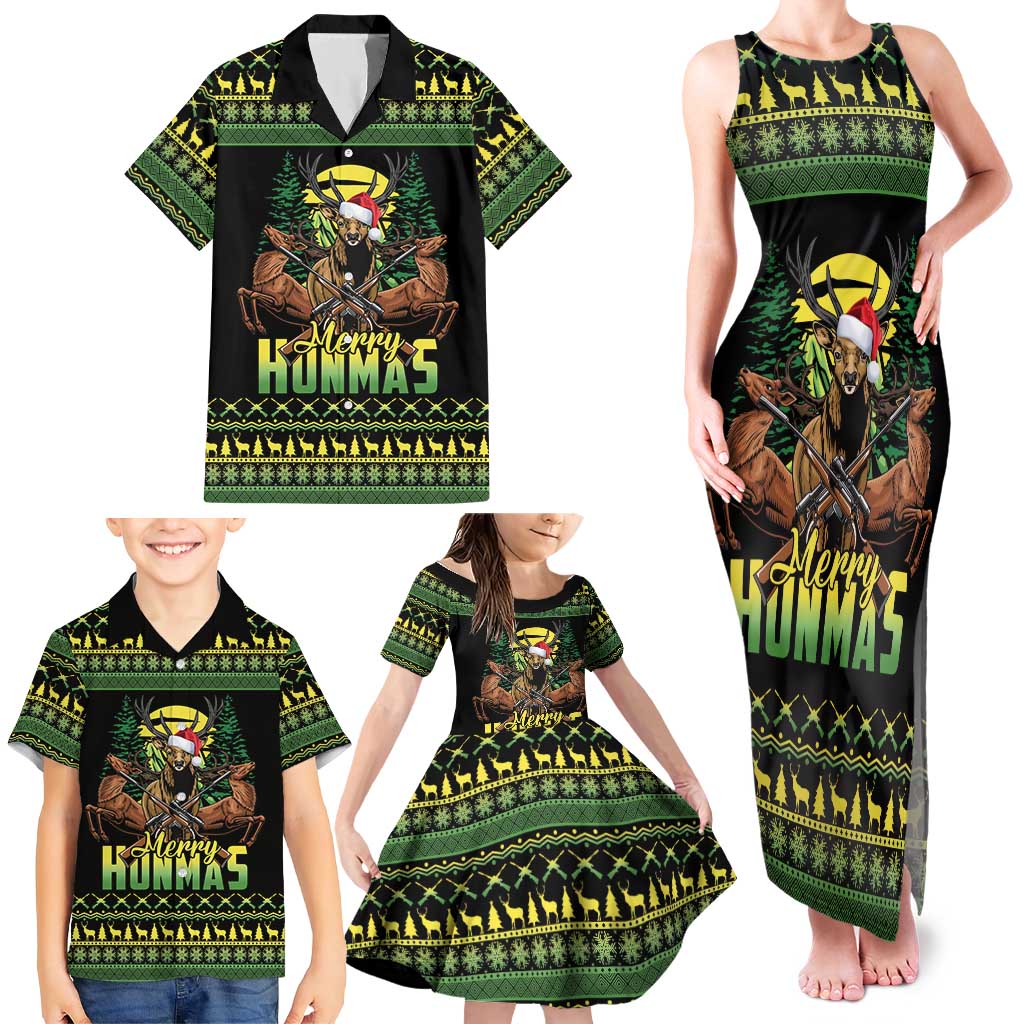 Merry Hunmas Family Matching Tank Maxi Dress and Hawaiian Shirt Hunter Deer Santa Hat - Wonder Print Shop