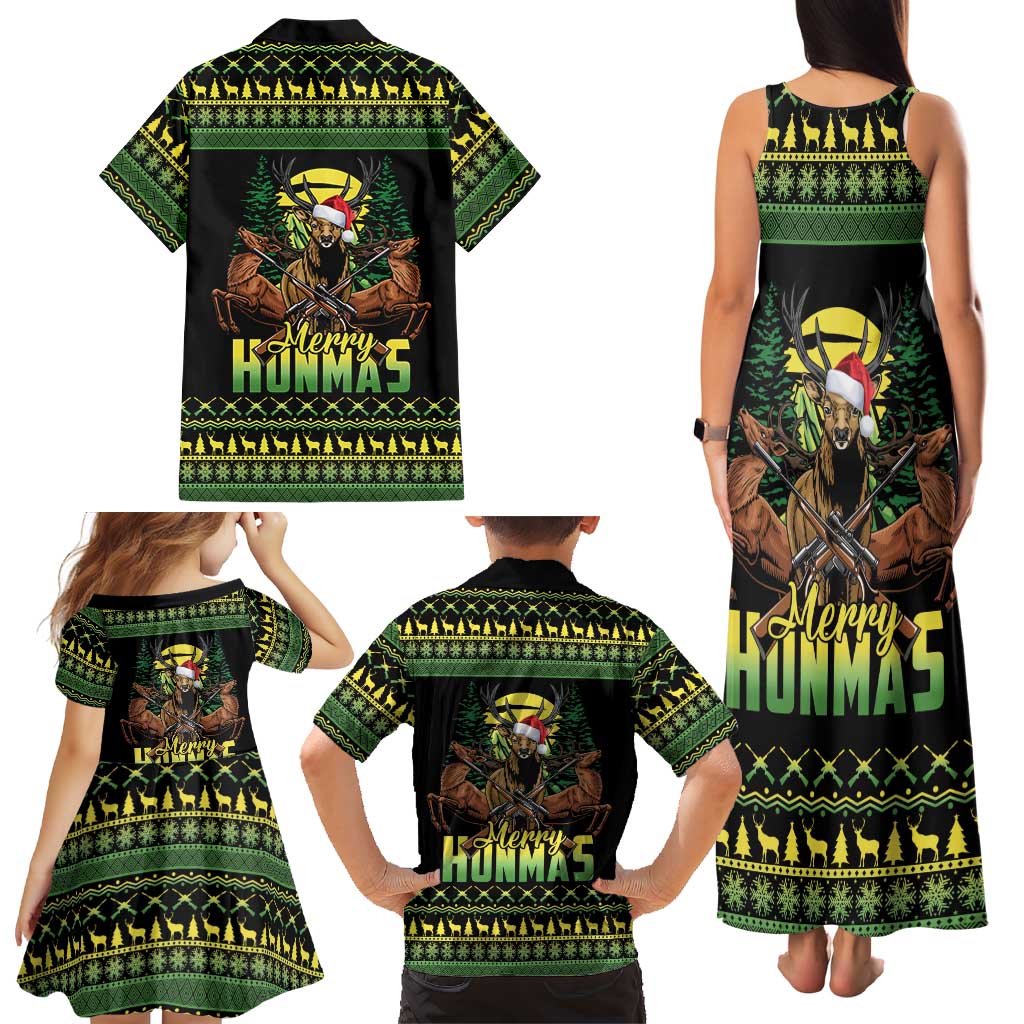 Merry Hunmas Family Matching Tank Maxi Dress and Hawaiian Shirt Hunter Deer Santa Hat - Wonder Print Shop