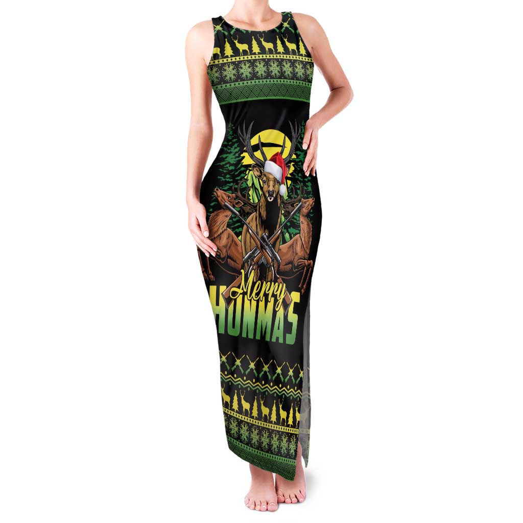 Merry Hunmas Family Matching Tank Maxi Dress and Hawaiian Shirt Hunter Deer Santa Hat - Wonder Print Shop