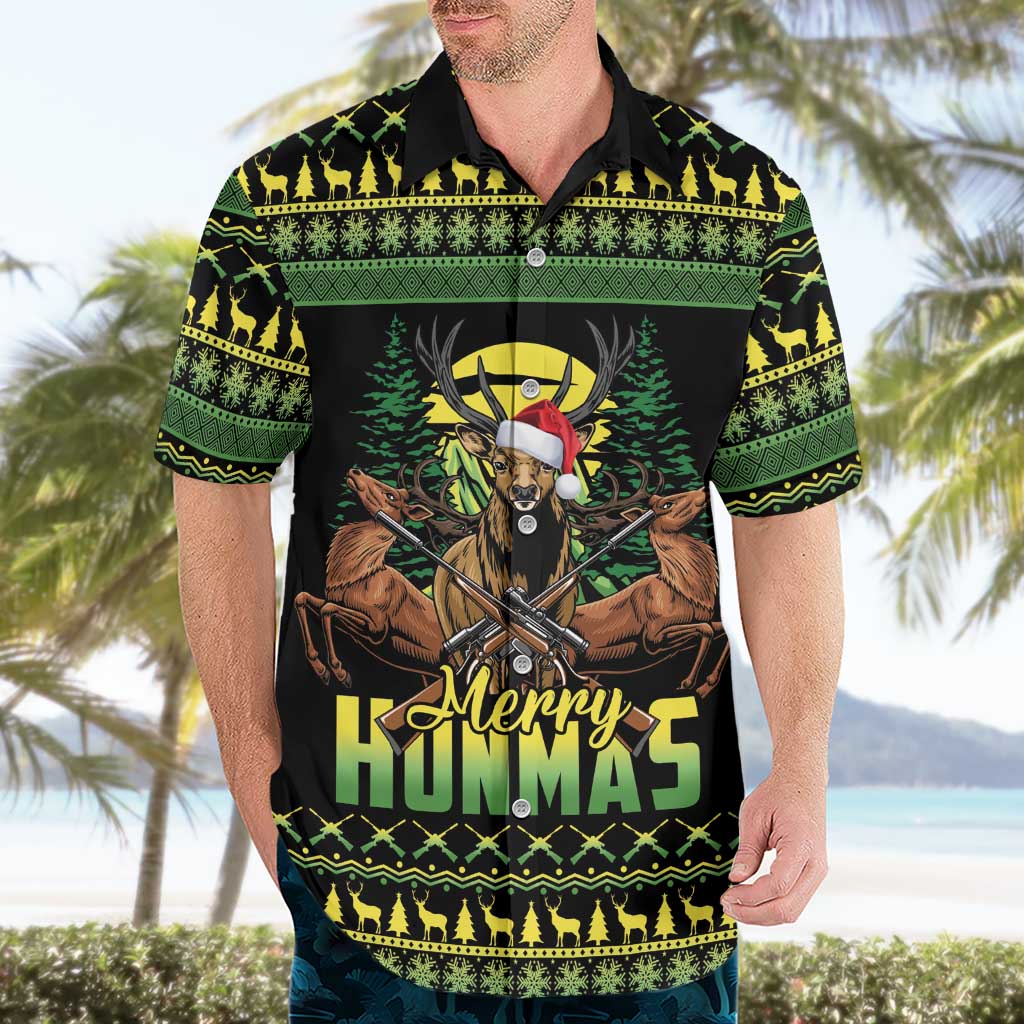 Merry Hunmas Hawaiian Shirt Hunter Deer Santa Hat - Wonder Print Shop