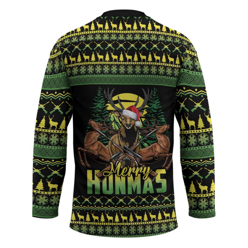 Merry Hunmas Hockey Jersey Hunter Deer Santa Hat - Wonder Print Shop