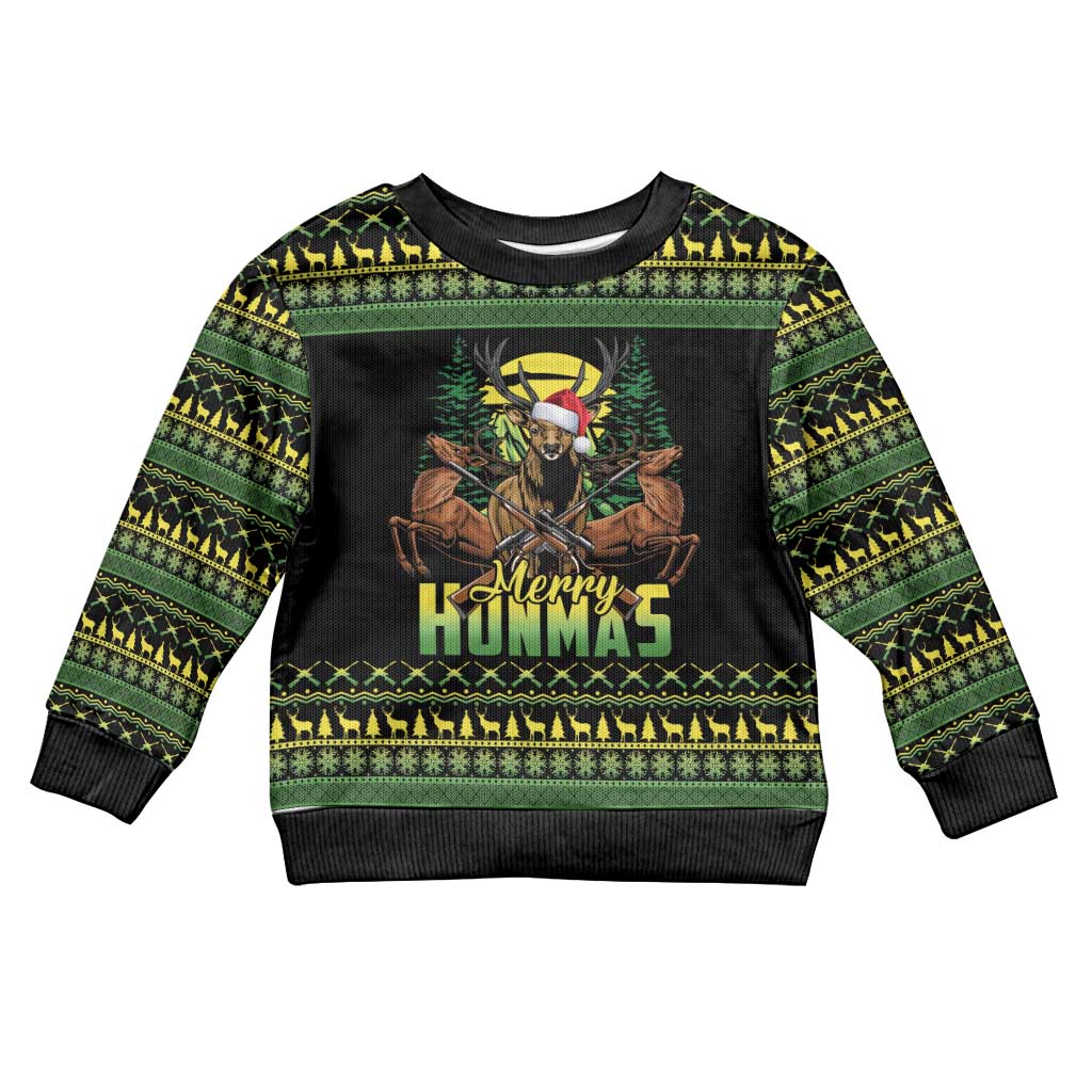 Merry Hunmas Kid Ugly Christmas Sweater Hunter Deer Santa Hat - Wonder Print Shop