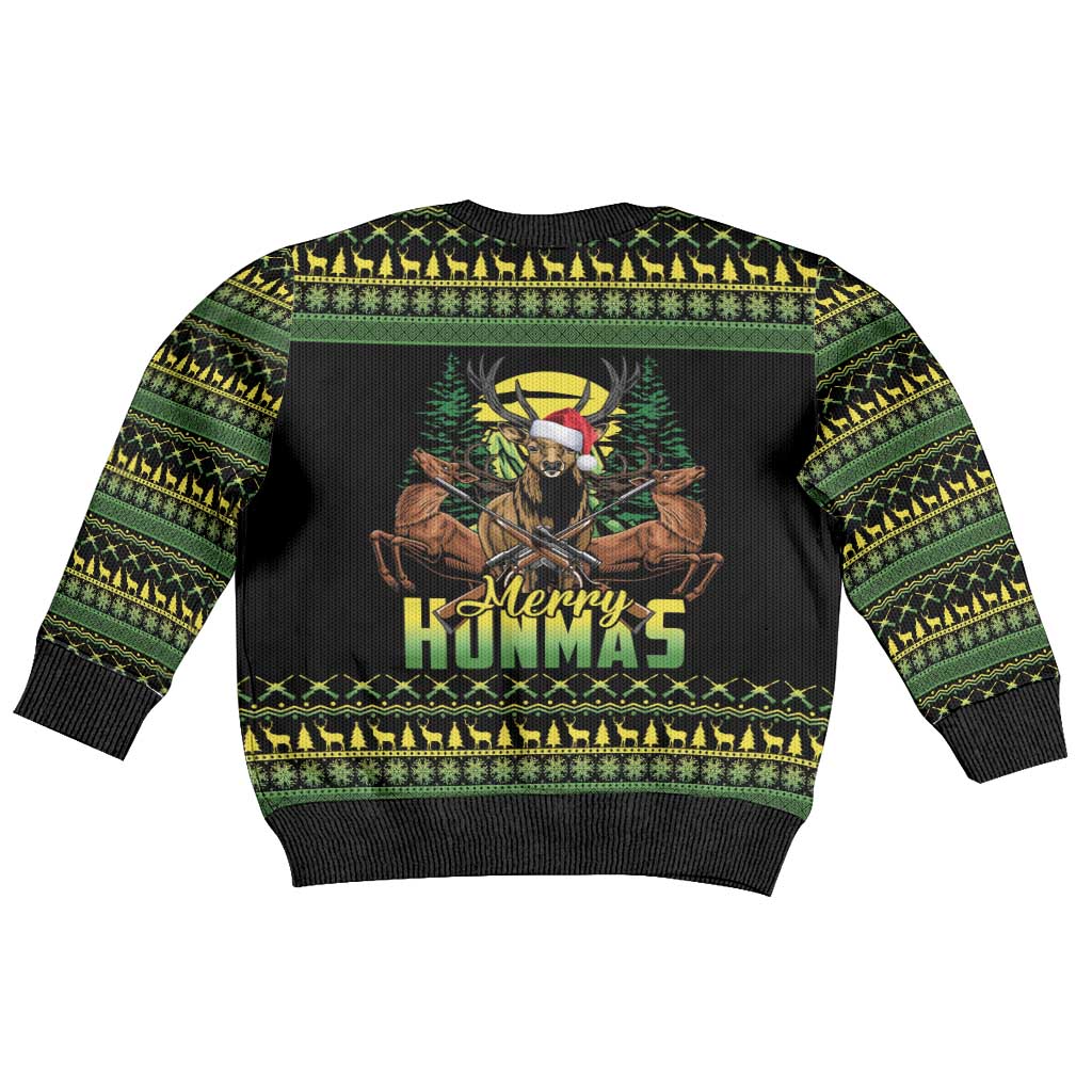 Merry Hunmas Kid Ugly Christmas Sweater Hunter Deer Santa Hat - Wonder Print Shop