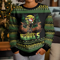 Merry Hunmas Kid Ugly Christmas Sweater Hunter Deer Santa Hat - Wonder Print Shop