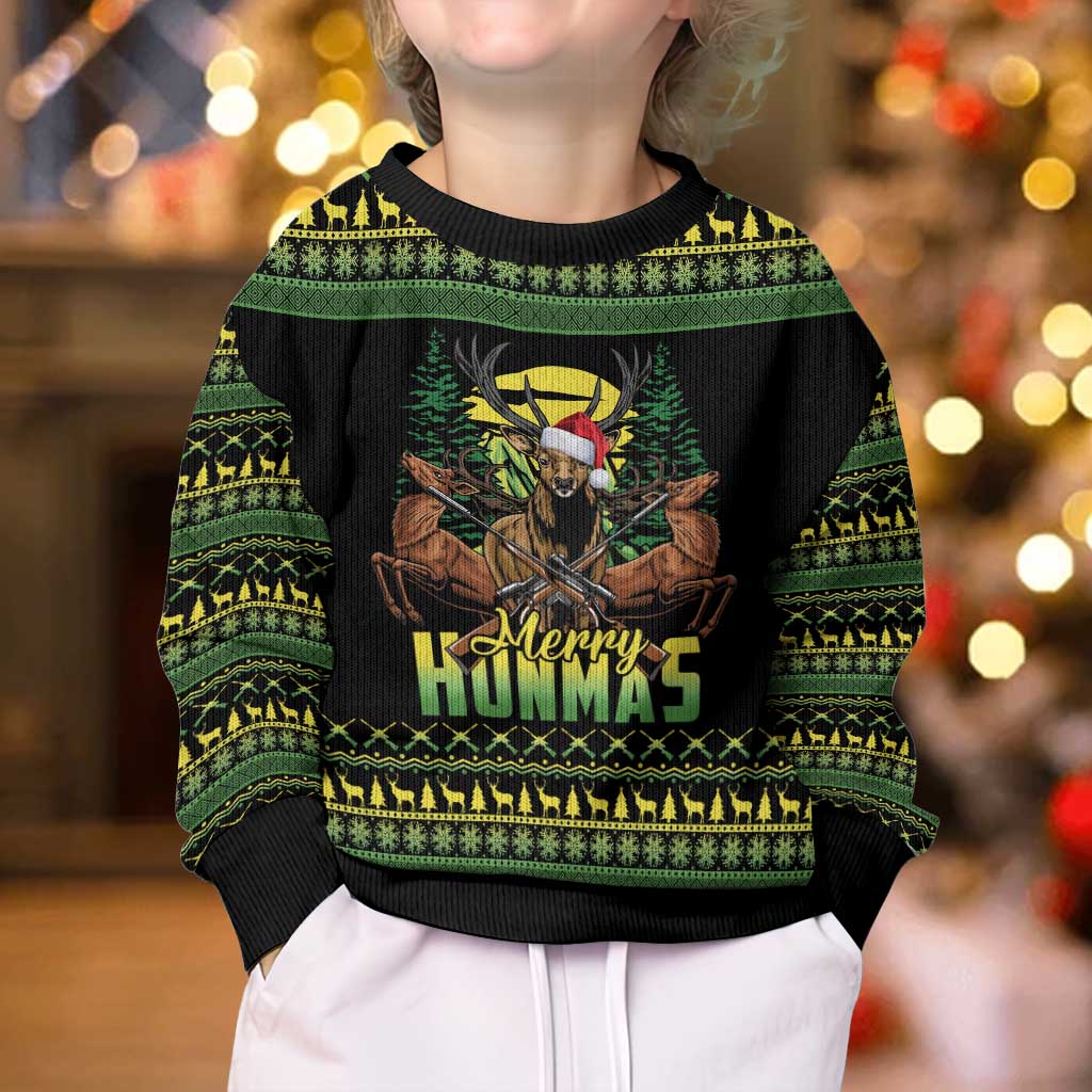 Merry Hunmas Kid Ugly Christmas Sweater Hunter Deer Santa Hat - Wonder Print Shop