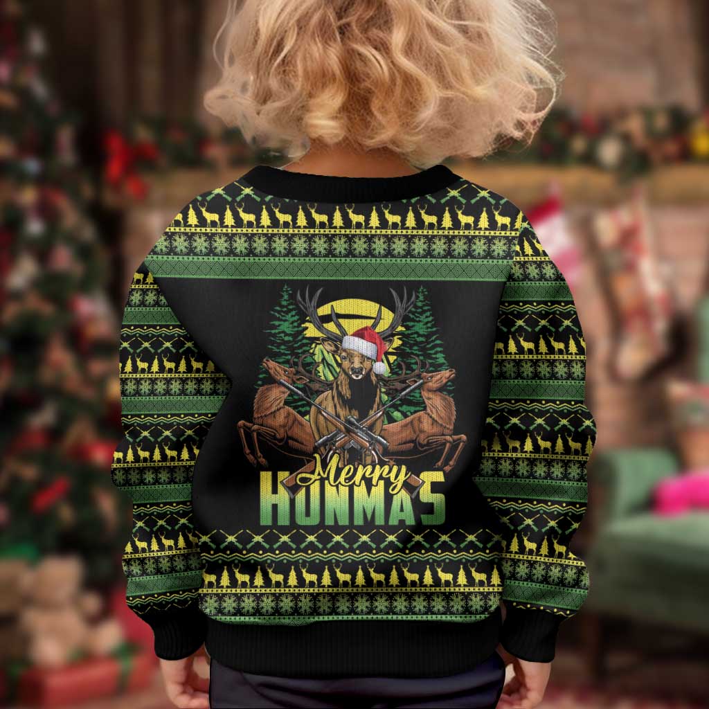 Merry Hunmas Kid Ugly Christmas Sweater Hunter Deer Santa Hat - Wonder Print Shop