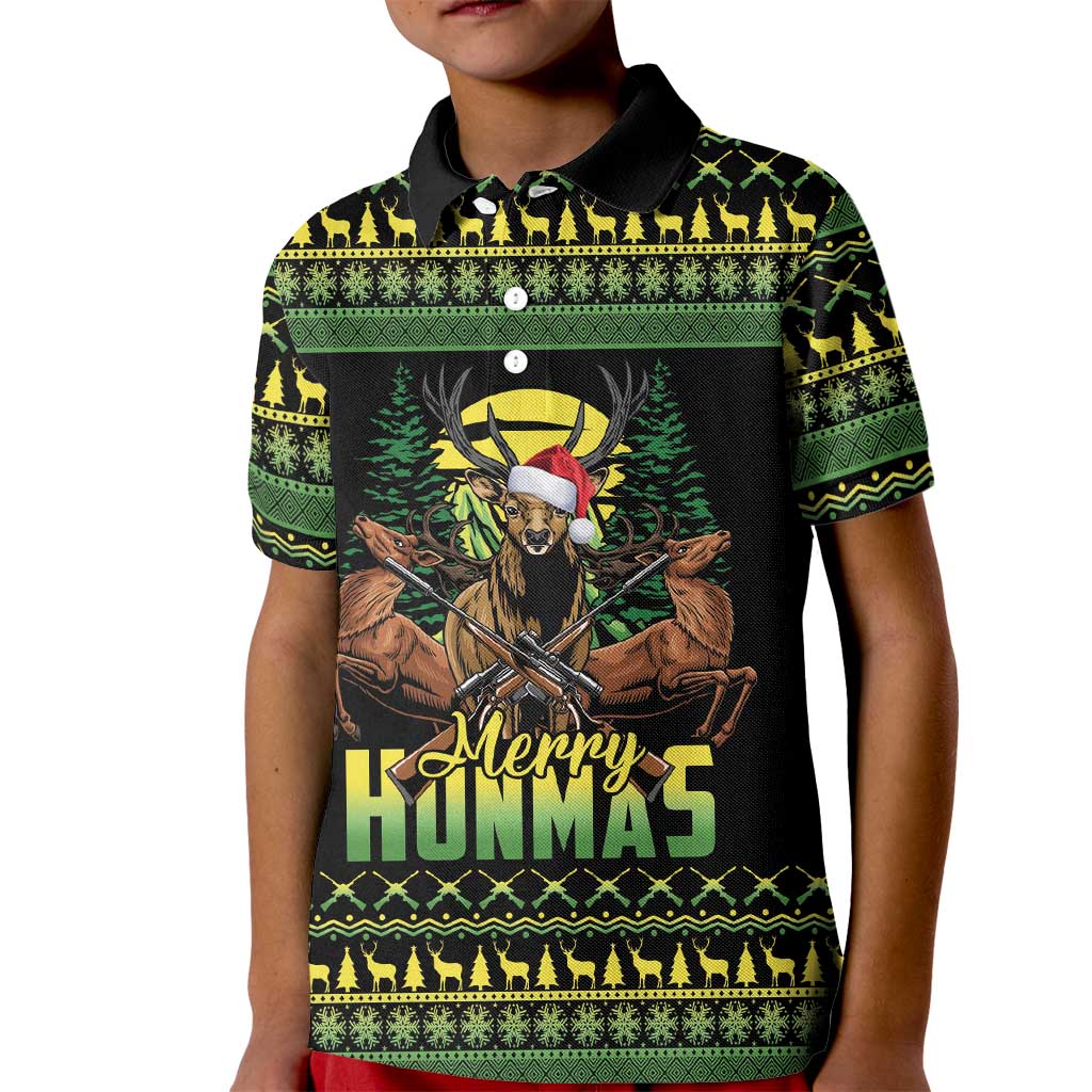 Merry Hunmas Kid Polo Shirt Hunter Deer Santa Hat - Wonder Print Shop