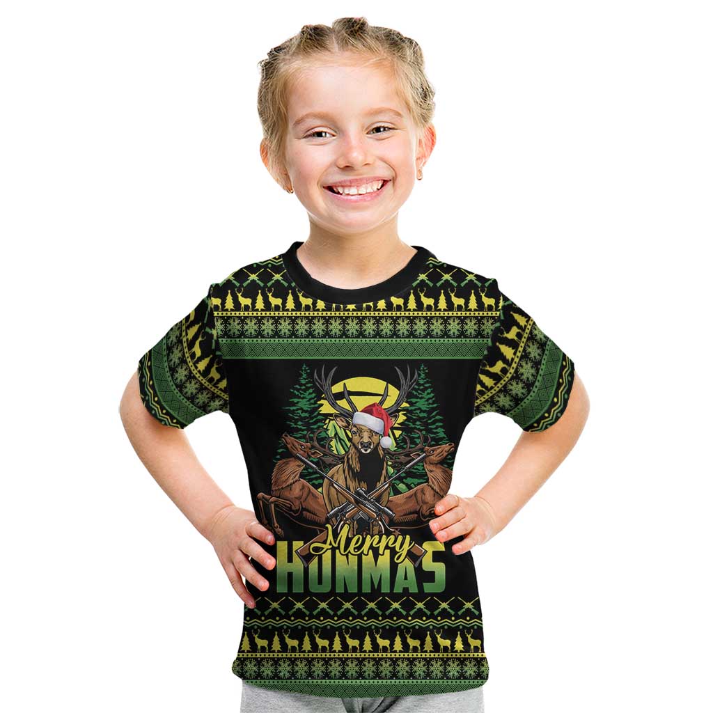 Merry Hunmas Kid T Shirt Hunter Deer Santa Hat - Wonder Print Shop