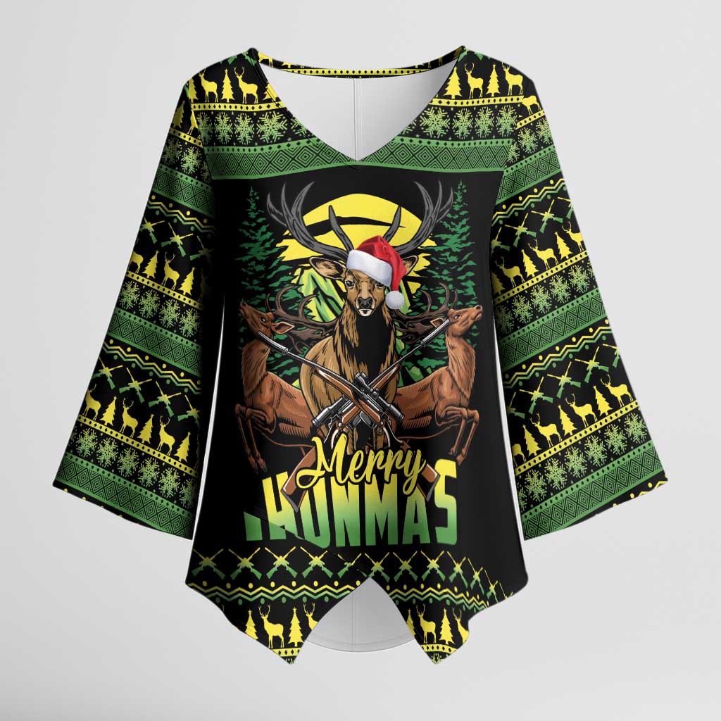 Merry Hunmas Kimono Sleeve Blouse Hunter Deer Santa Hat - Wonder Print Shop