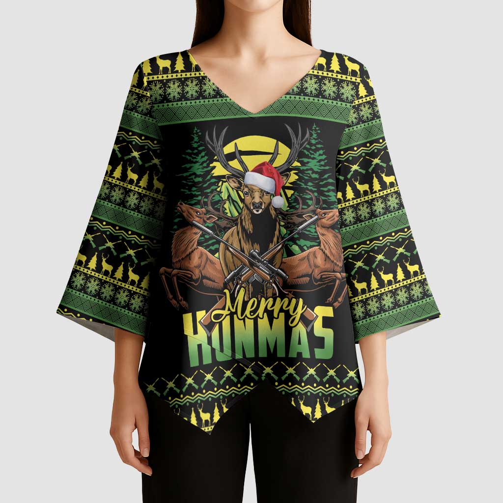 Merry Hunmas Kimono Sleeve Blouse Hunter Deer Santa Hat - Wonder Print Shop