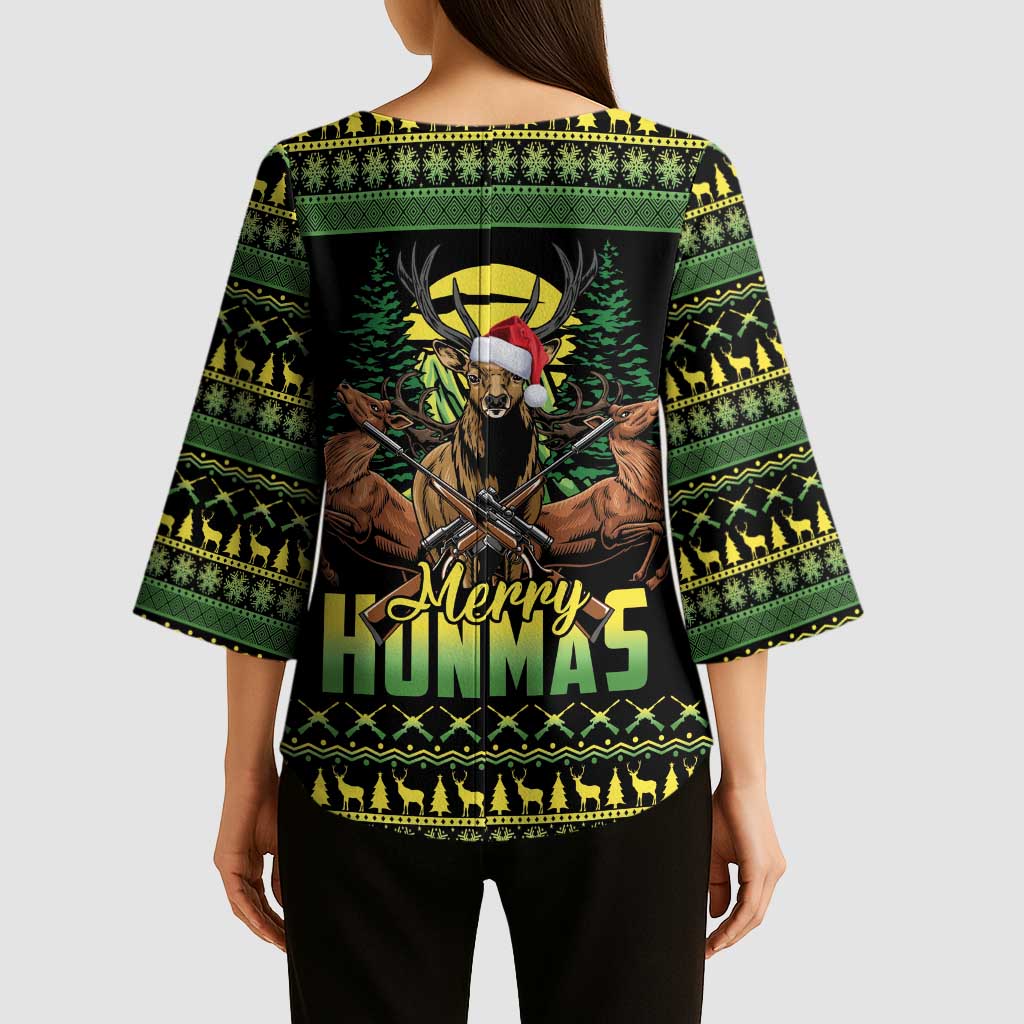 Merry Hunmas Kimono Sleeve Blouse Hunter Deer Santa Hat - Wonder Print Shop