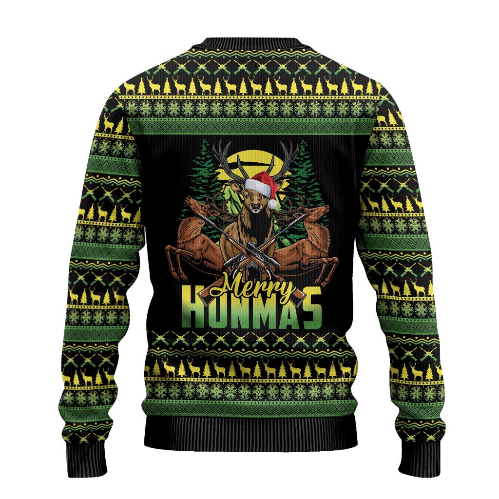 Merry Hunmas Ugly Christmas Sweater Hunter Deer Santa Hat - Wonder Print Shop