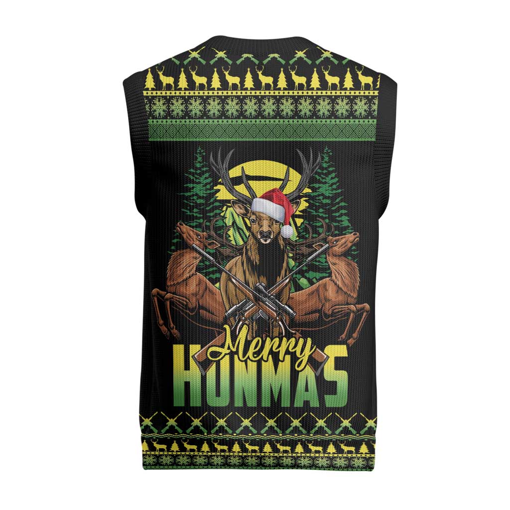 Merry Hunmas Christmas Knitted V-Neck Vest Hunter Deer Santa Hat - Wonder Print Shop