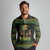 Merry Hunmas Long Sleeve Polo Shirt Hunter Deer Santa Hat - Wonder Print Shop