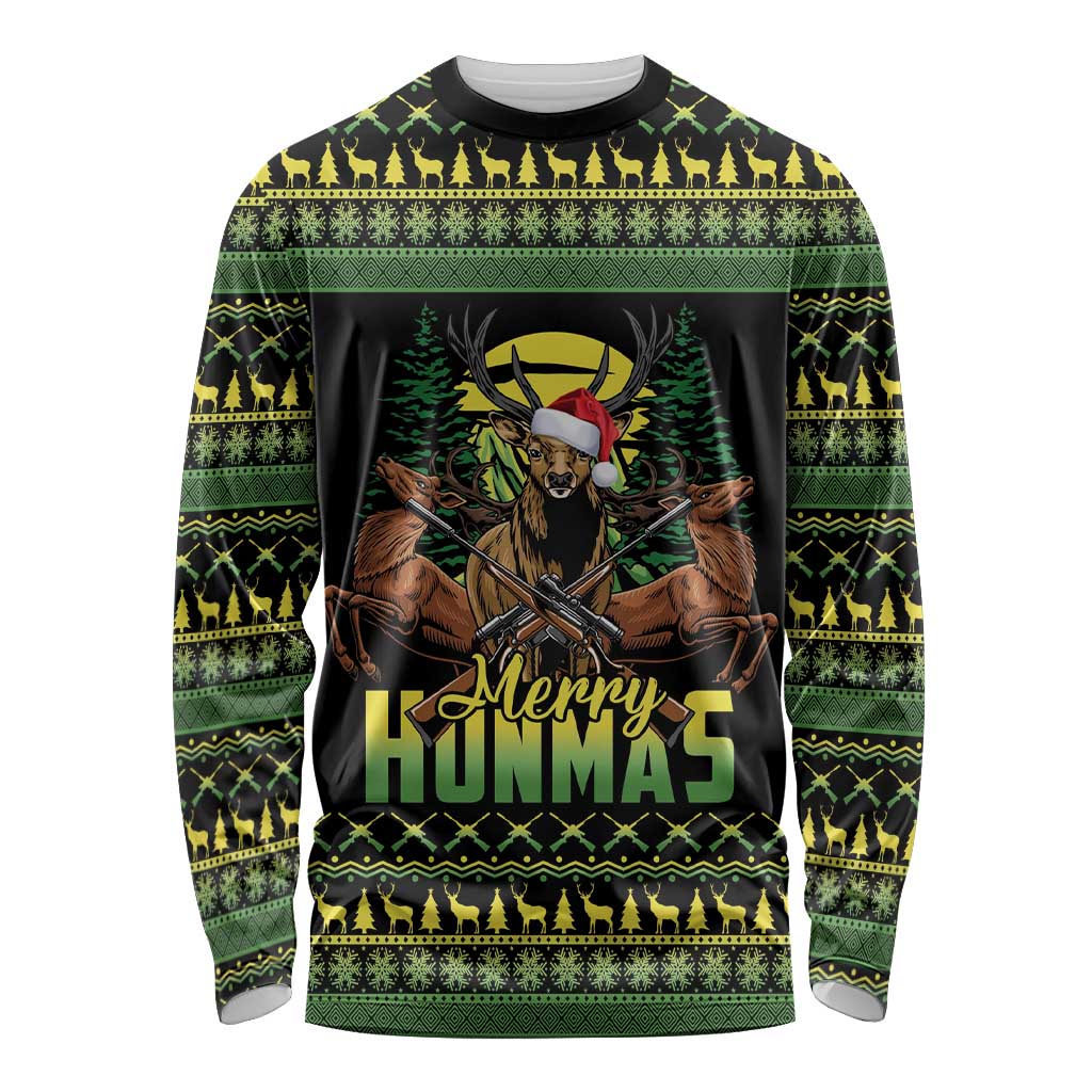 Merry Hunmas Long Sleeve Shirt Hunter Deer Santa Hat - Wonder Print Shop
