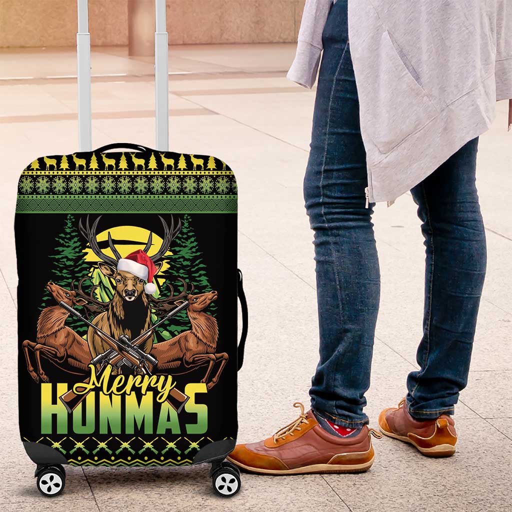 Merry Hunmas Luggage Cover Hunter Deer Santa Hat - Wonder Print Shop