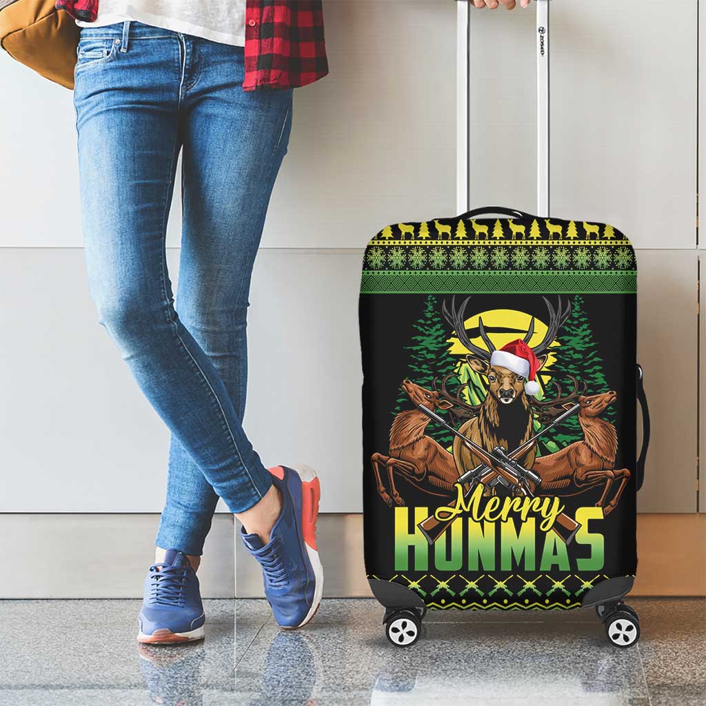 Merry Hunmas Luggage Cover Hunter Deer Santa Hat - Wonder Print Shop