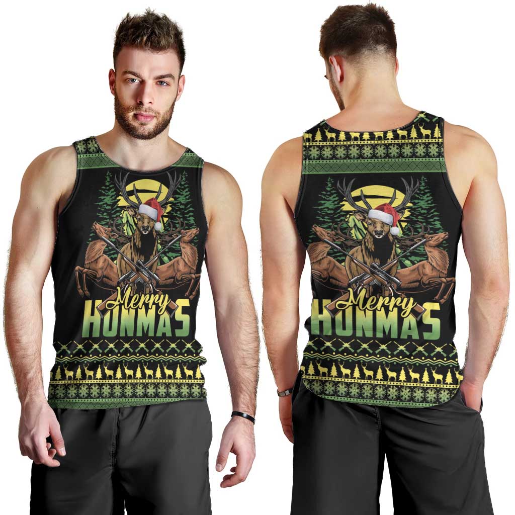 Merry Hunmas Men Tank Top Hunter Deer Santa Hat - Wonder Print Shop
