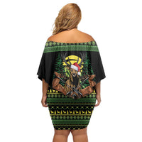 Merry Hunmas Off Shoulder Short Dress Hunter Deer Santa Hat - Wonder Print Shop
