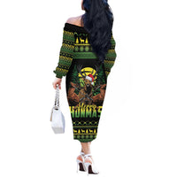 Merry Hunmas Off The Shoulder Long Sleeve Dress Hunter Deer Santa Hat - Wonder Print Shop