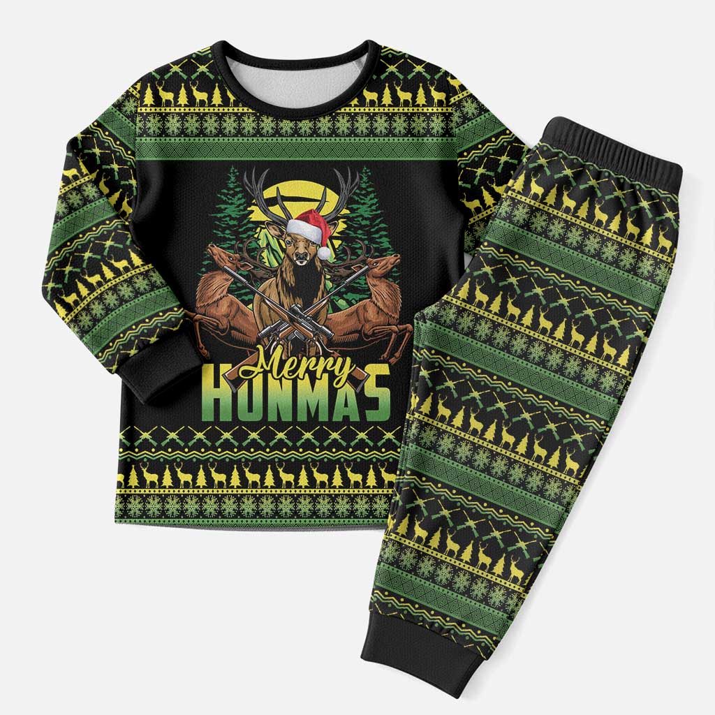 Merry Hunmas Christmas Pajama Set Hunter Deer Santa Hat - Wonder Print Shop