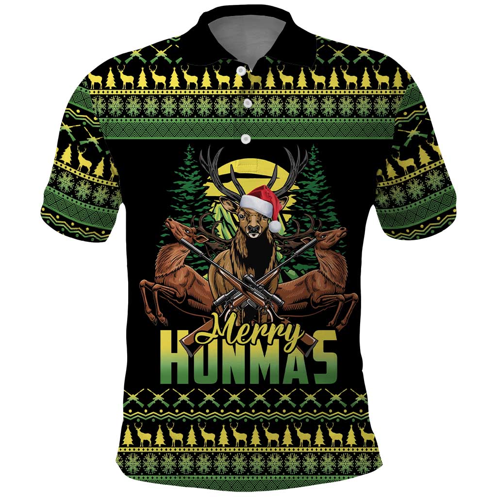 Merry Hunmas Polo Shirt Hunter Deer Santa Hat - Wonder Print Shop