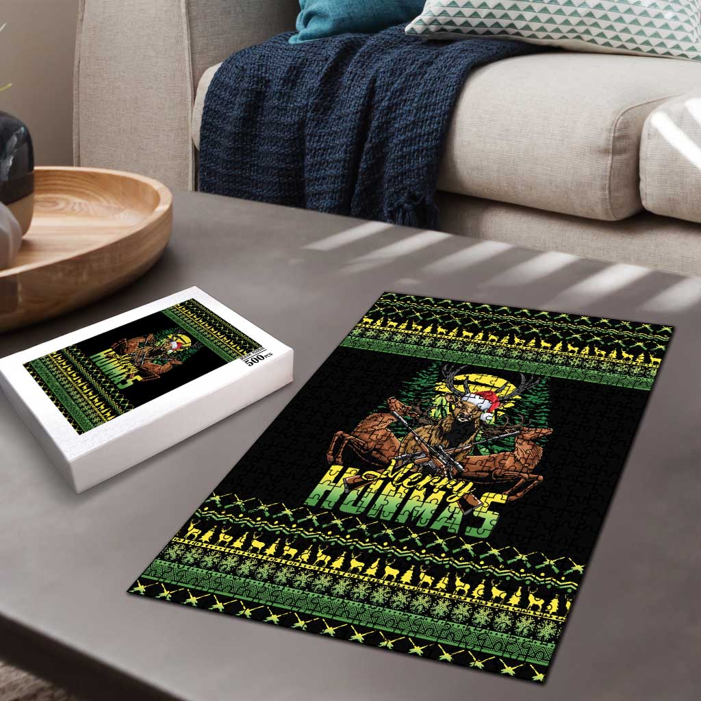 Merry Hunmas Puzzle Hunter Deer Santa Hat - Wonder Print Shop