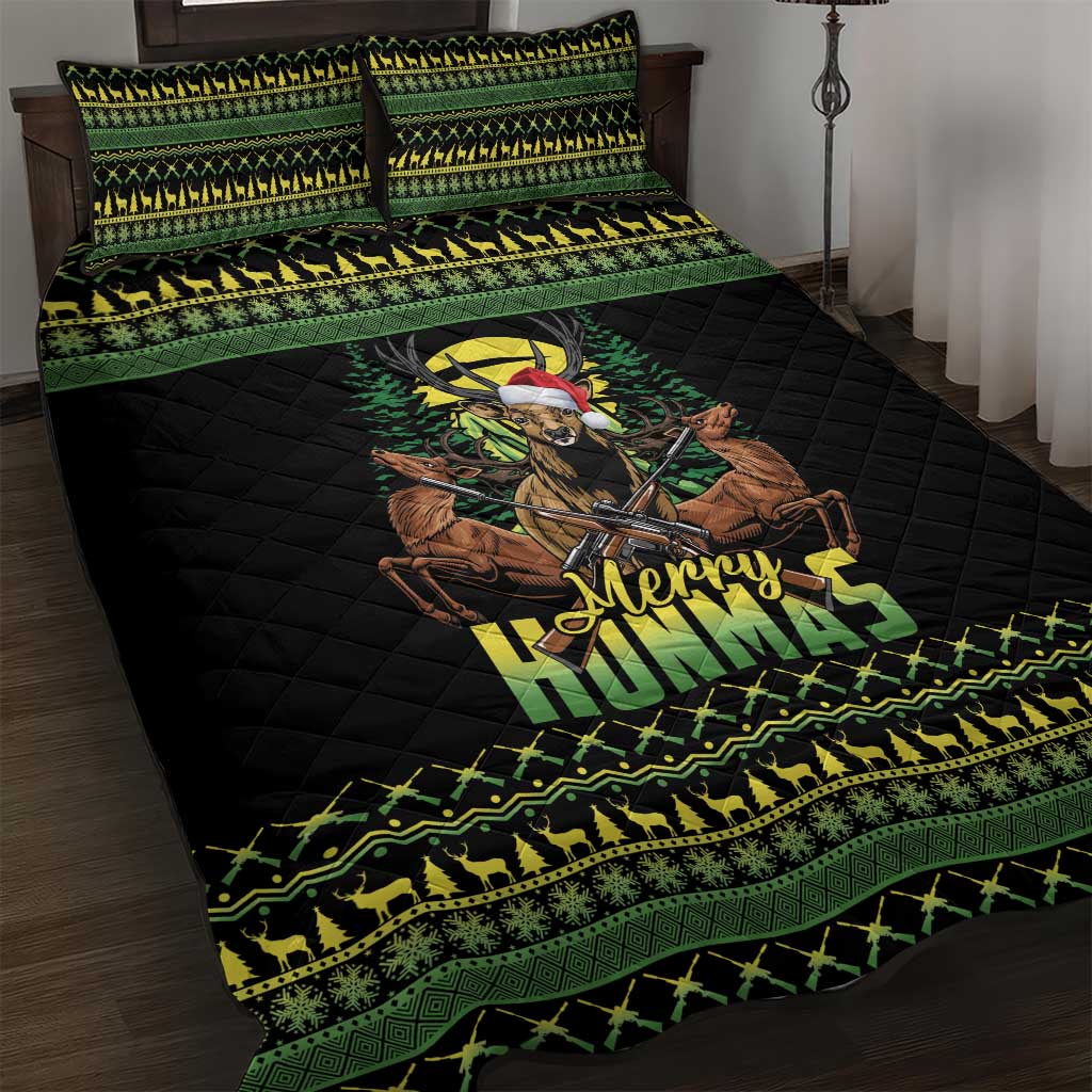 Merry Hunmas Quilt Bed Set Hunter Deer Santa Hat - Wonder Print Shop
