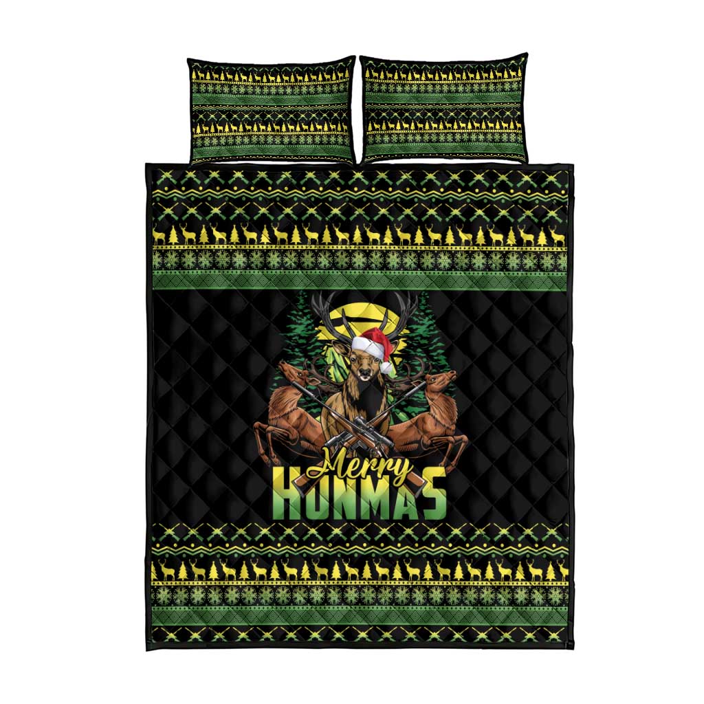Merry Hunmas Quilt Bed Set Hunter Deer Santa Hat - Wonder Print Shop