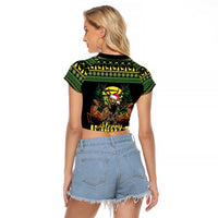 Merry Hunmas Raglan Cropped T Shirt Hunter Deer Santa Hat - Wonder Print Shop