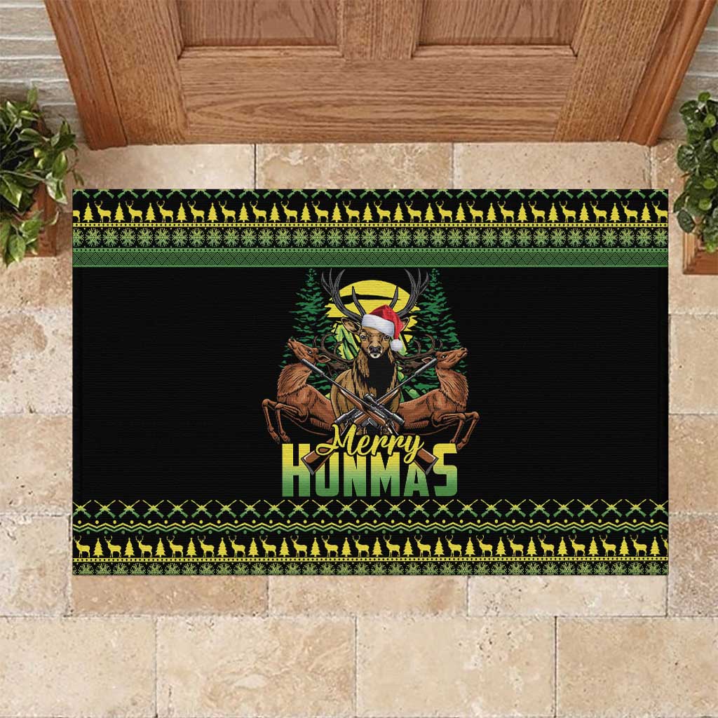 Merry Hunmas Rubber Doormat Hunter Deer Santa Hat - Wonder Print Shop