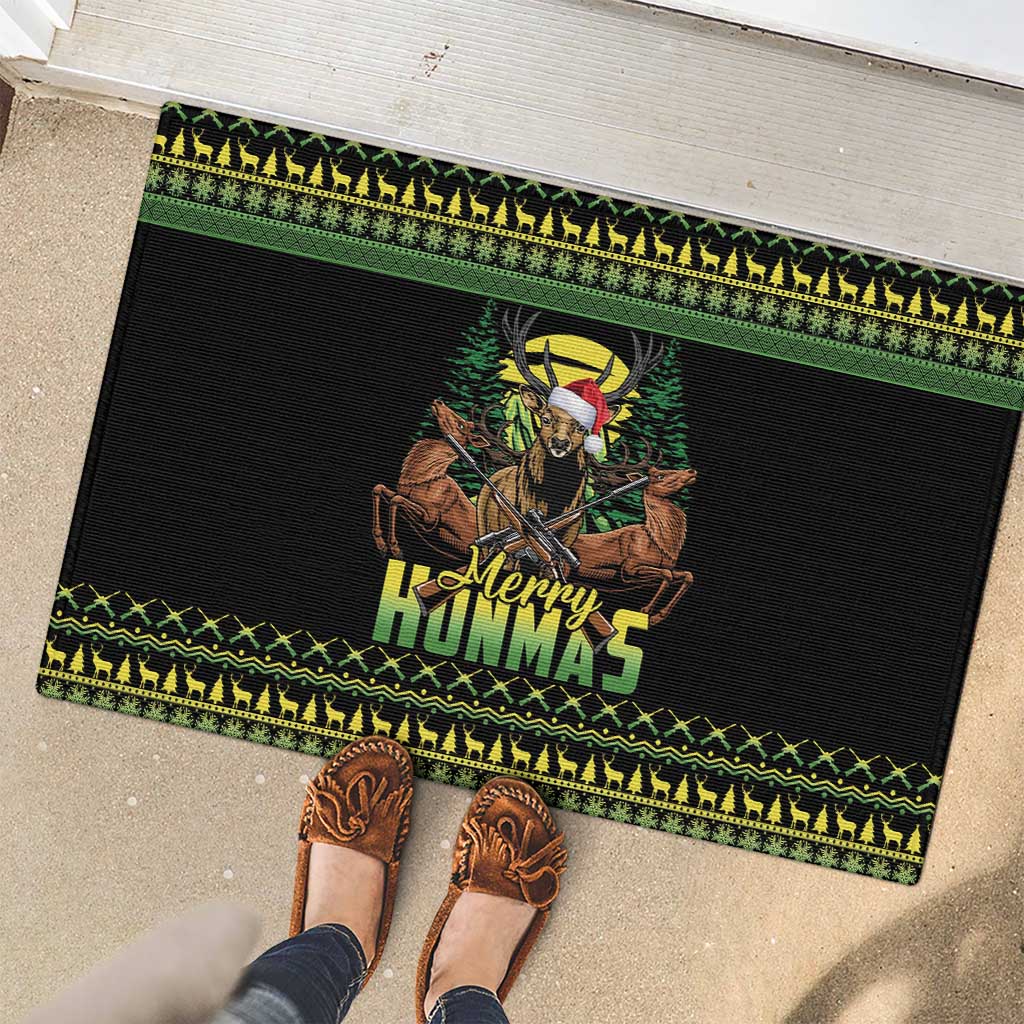 Merry Hunmas Rubber Doormat Hunter Deer Santa Hat - Wonder Print Shop