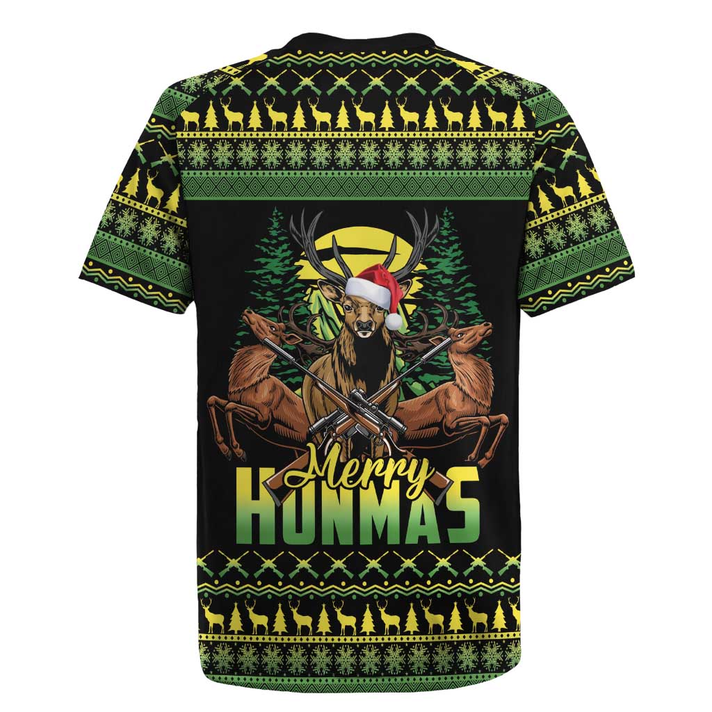 Merry Hunmas Rugby Jersey Hunter Deer Santa Hat - Wonder Print Shop