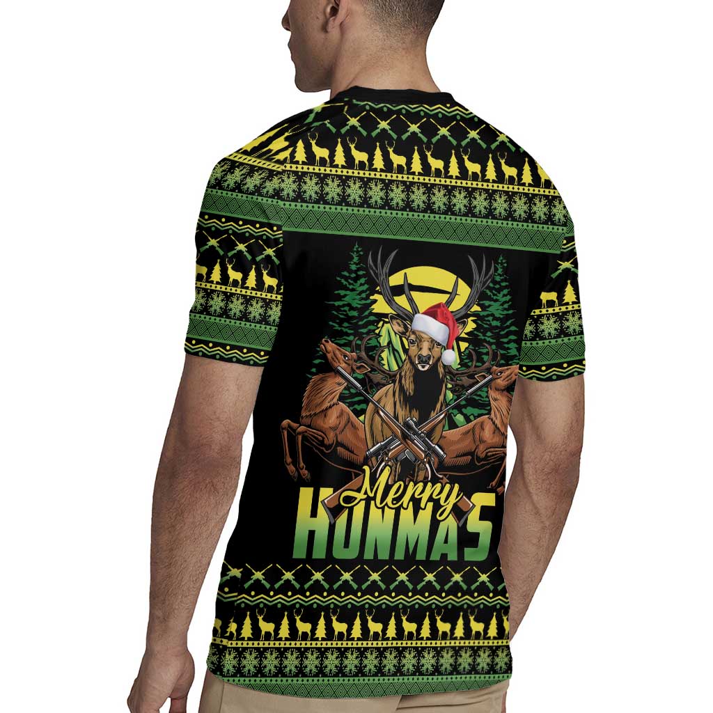 Merry Hunmas Rugby Jersey Hunter Deer Santa Hat - Wonder Print Shop