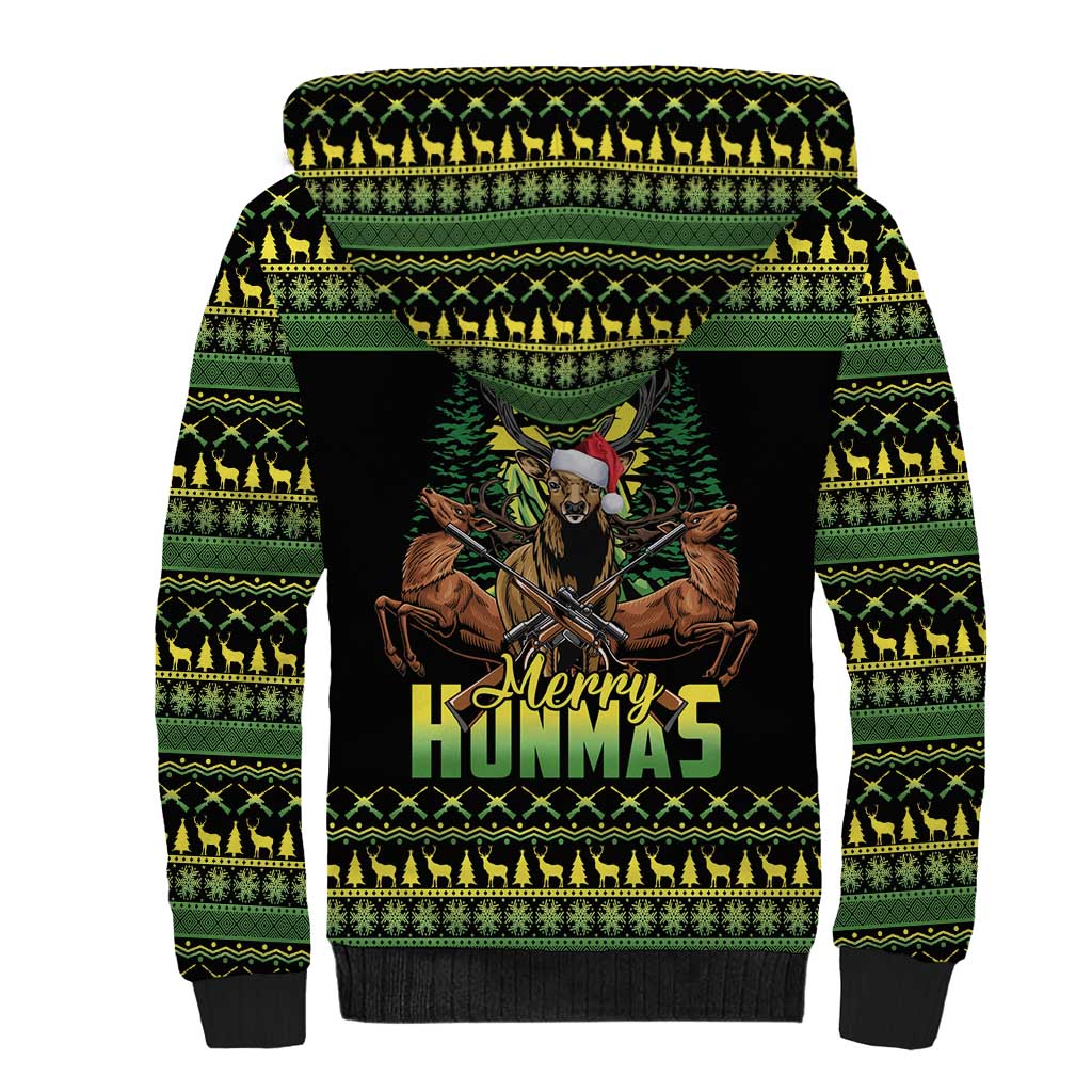 Merry Hunmas Sherpa Hoodie Hunter Deer Santa Hat - Wonder Print Shop