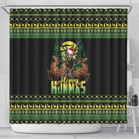 Merry Hunmas Shower Curtain Hunter Deer Santa Hat - Wonder Print Shop
