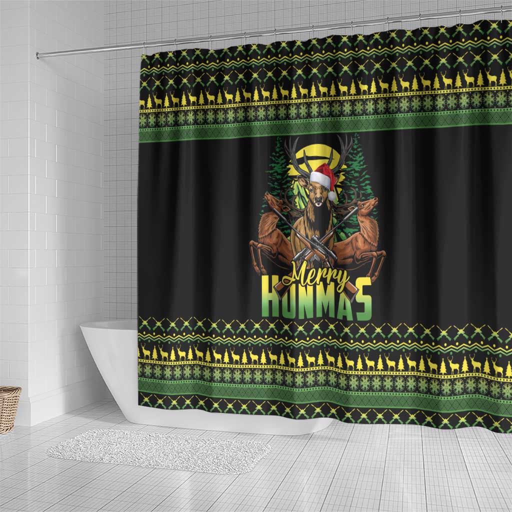 Merry Hunmas Shower Curtain Hunter Deer Santa Hat - Wonder Print Shop