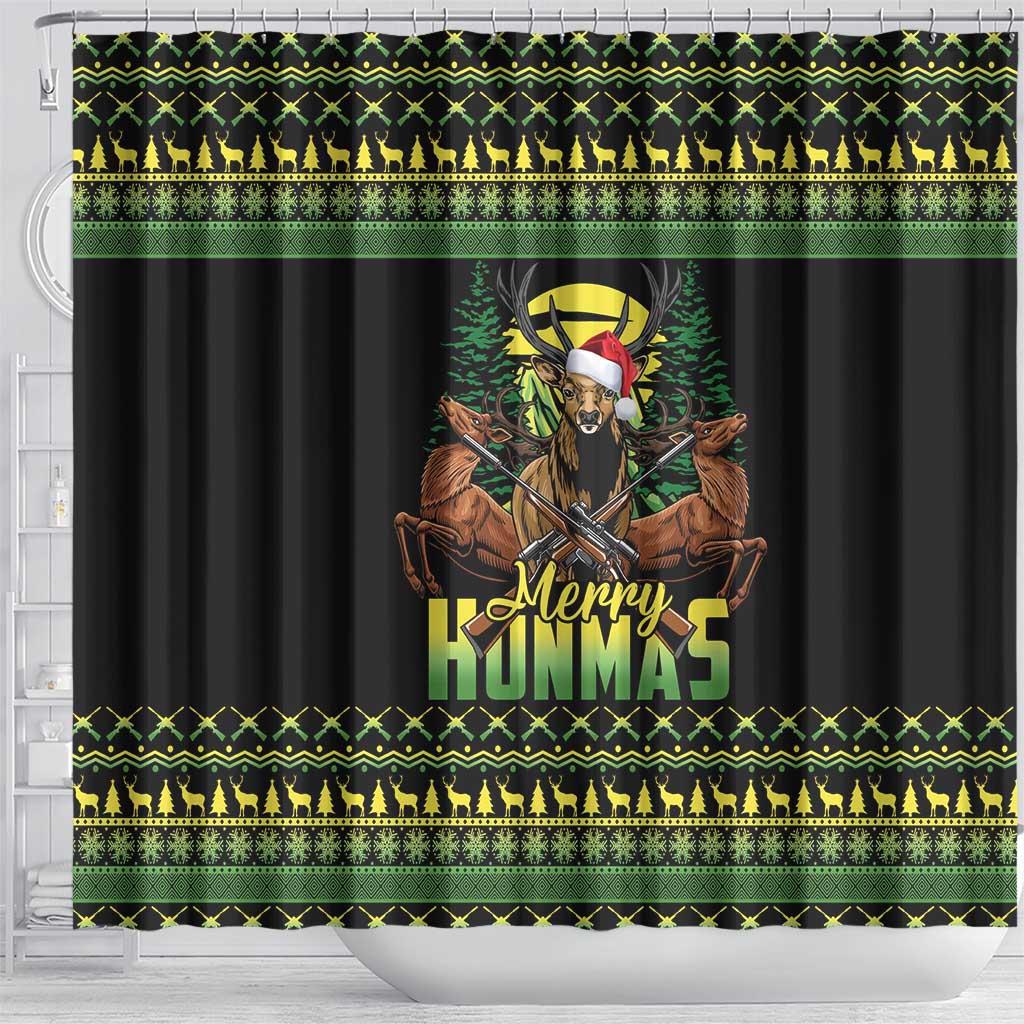 Merry Hunmas Shower Curtain Hunter Deer Santa Hat - Wonder Print Shop