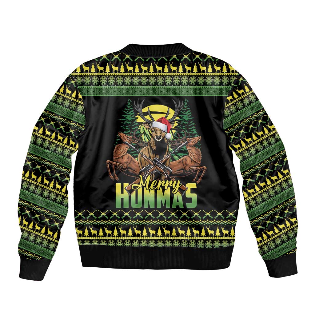 Merry Hunmas Sleeve Zip Bomber Jacket Hunter Deer Santa Hat - Wonder Print Shop