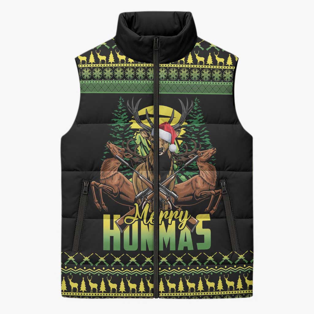 Merry Hunmas Sleeveless Puffer Jacket Hunter Deer Santa Hat - Wonder Print Shop
