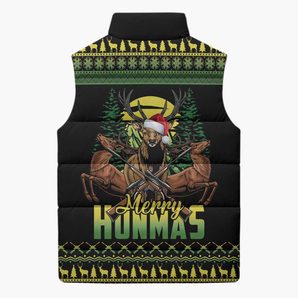 Merry Hunmas Sleeveless Puffer Jacket Hunter Deer Santa Hat - Wonder Print Shop
