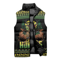 Merry Hunmas Sleeveless Puffer Jacket Hunter Deer Santa Hat - Wonder Print Shop