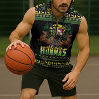 Merry Hunmas Sleeveless Zip Hoodie Hunter Deer Santa Hat - Wonder Print Shop