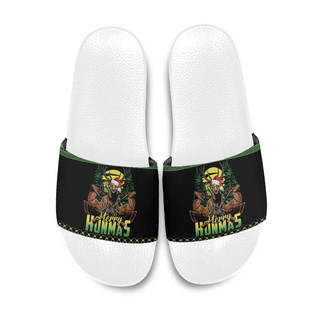 Merry Hunmas Slide Sandals Hunter Deer Santa Hat - Wonder Print Shop