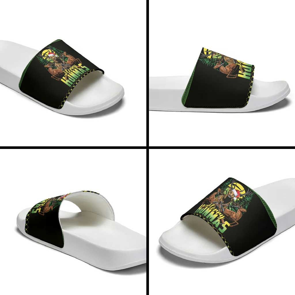 Merry Hunmas Slide Sandals Hunter Deer Santa Hat - Wonder Print Shop
