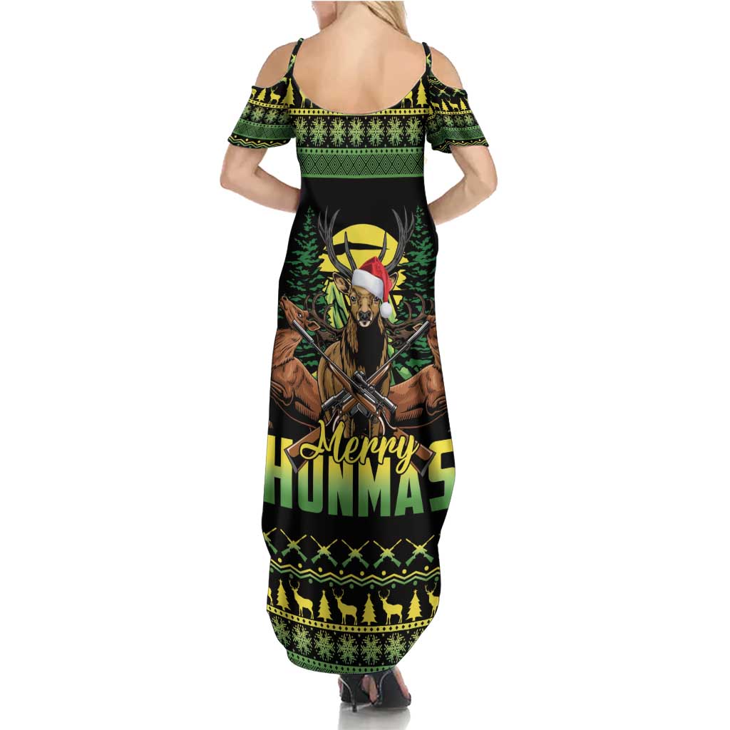 Merry Hunmas Summer Maxi Dress Hunter Deer Santa Hat - Wonder Print Shop