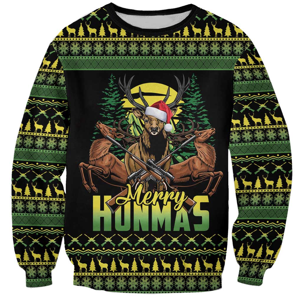 Merry Hunmas Sweatshirt Hunter Deer Santa Hat - Wonder Print Shop