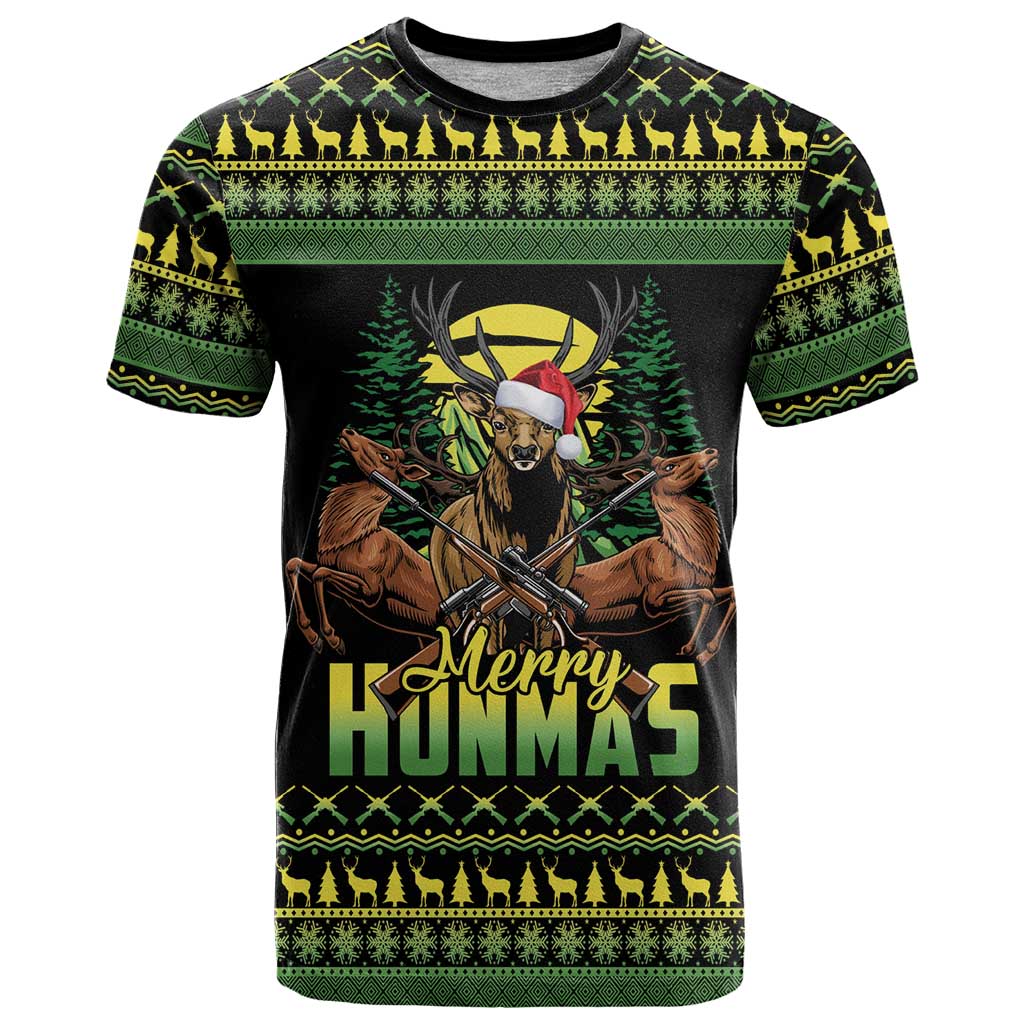 Merry Hunmas T Shirt Hunter Deer Santa Hat - Wonder Print Shop