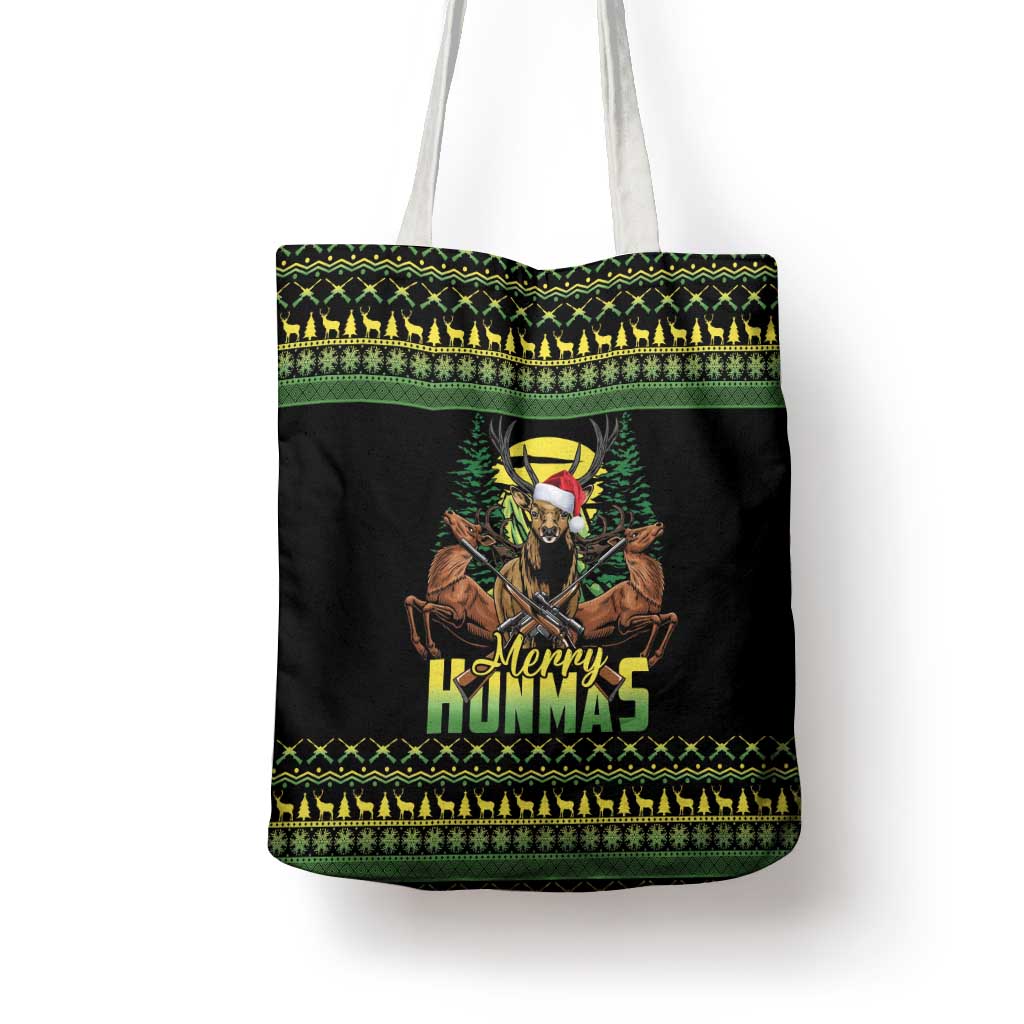 Merry Hunmas Tote Bag Hunter Deer Santa Hat - Wonder Print Shop