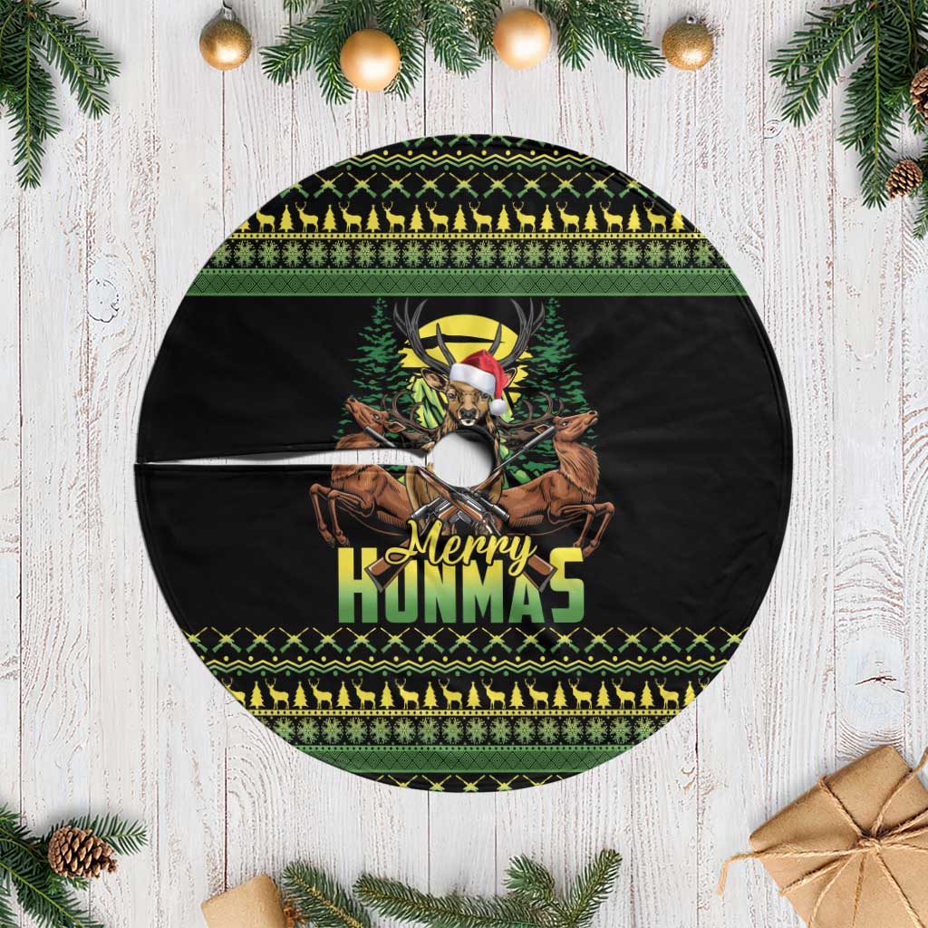 Merry Hunmas Tree Skirt Hunter Deer Santa Hat - Wonder Print Shop